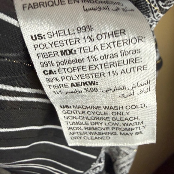 Chicos Womens 12 Black & White Paisley Striped Sheer Blouse Top Office Career - Picture 5 of 6